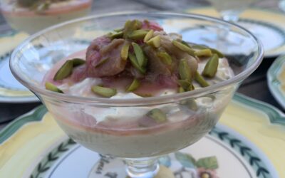 RHUBARB FOOL WITH CONFIT RHUBARB AND PISTACHIOS