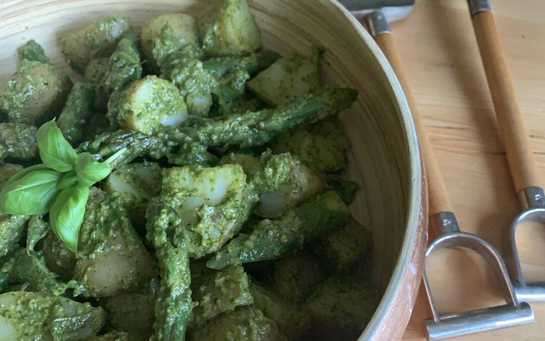 JERSEY ROYALS & ASPARAGUS WITH MINT & BASIL PISTOU