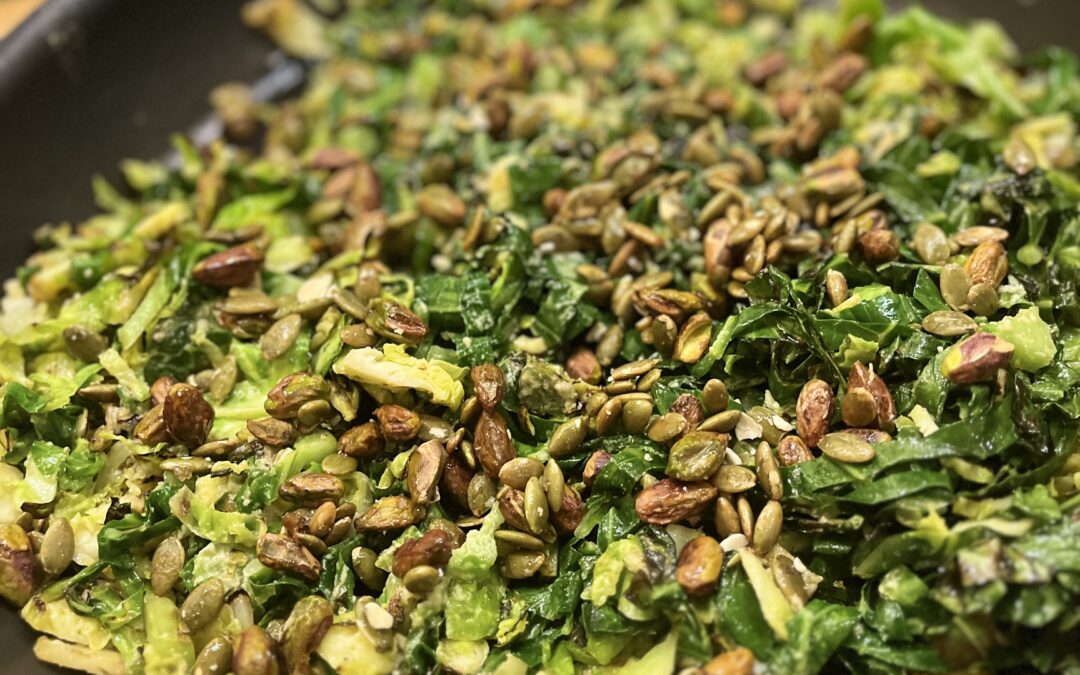 Sizzling Greens with Pumpkin Seeds, Pistachios and Maple Syrup