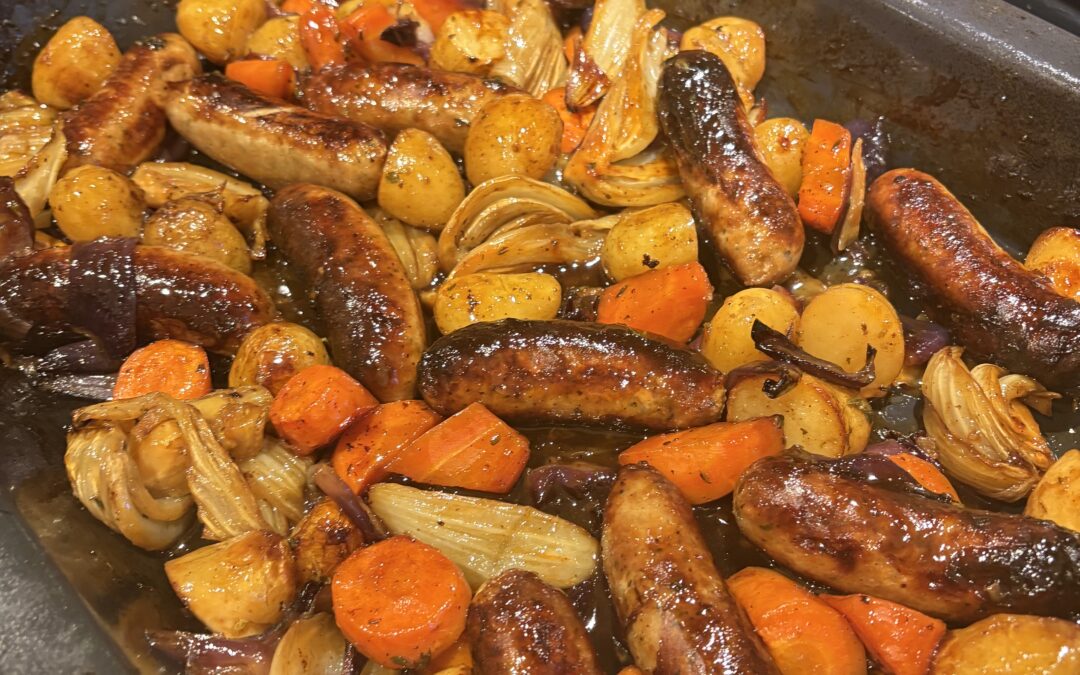 Sticky Sausage Traybake